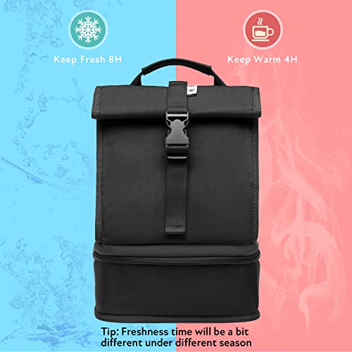 Sunny Bird Small Insulated Rolltop Lunch Box Women, Expandable Bento Cooler Bag Reusable For Adult Men (Black, Medium) #TOP2