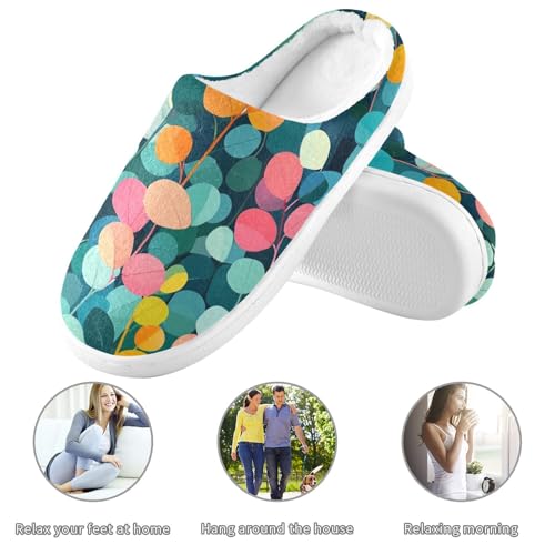 JUNZAN Cartoon Colorful Eucalyptus Leaf Mens House Cotton Slipper Breathable Memory Foam Mens Slippers for Indoor Christmas Presents 6-73