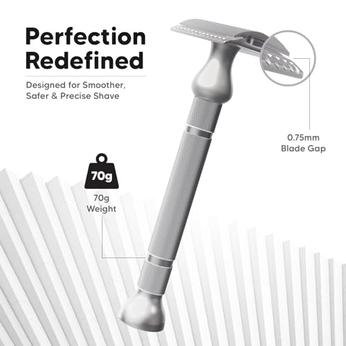 Image of LetsShave Pro Signature DE Safety Razor for Men (+10 Blades, 1 Alum Bar) | Double Edge Classic Razor with Stainless Steel Blades | Premium Metal Handle for Precision & Control | Traditional Single Blade Shaver