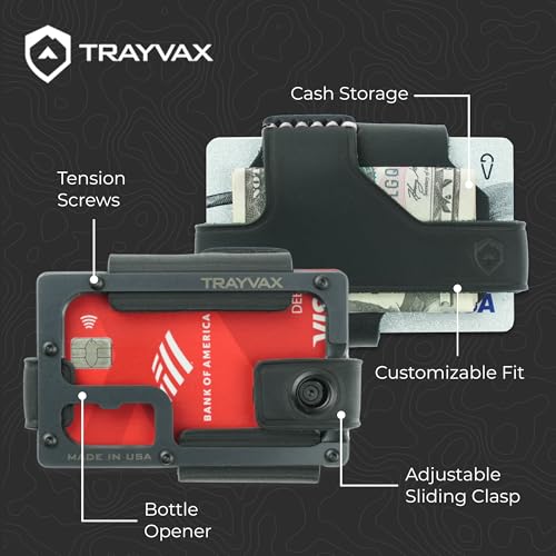 Image of Trayvax Contour Lite Wallet, RFID Front Pocket Money and Credit Card Holder, Minimalist Slim Leather Metal Wallet for Men and Women, Lite Black /Black