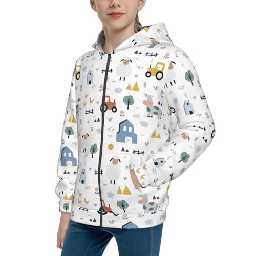 Cute Sheep and Cows Kid Hoodies Boys Zip Up Sweatshirts Girls Pullover with Pocket