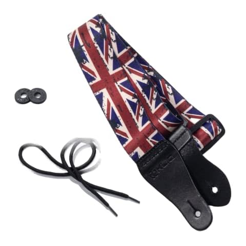 KLIQ Vintage Woven Guitar Strap for Acoustic and Electric Guitars + 2 Free Rubber Strap Locks, 2 Free Guitar Picks and 1 Free Lace | Union Jack Cover