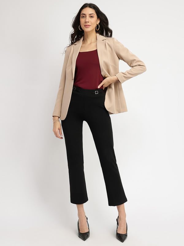 Image of FableStreet Women's Blazer | Tailored Fit Single-Breasted Design with Notch Lapel & Welt Pockets | Smooth Woven Texture for Work & Business Casual Wear