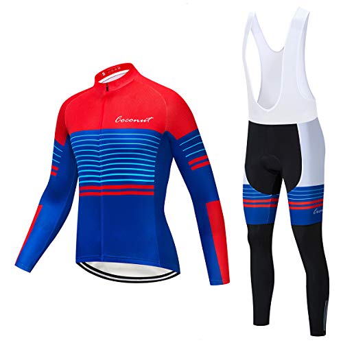 Coconut Ropamo Men's Cycling Clothing Sets Long Sleeve Cycling Jersey Sets Road Bike Clothing 4D Padded Cycling Bib Pants (3001, Medium)