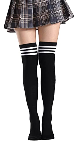 FGFD&OU Chaussettes Hautes Montantes Femme Chauffantes Chaussettes de Genoux Longues para Sport Cosplay, Chaussettes de Noël pour Filles et Femmes (1paire-Noir) Cover