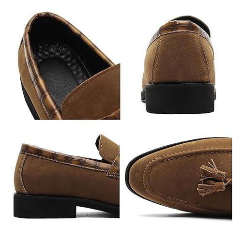 Men's Suede Tassel Low Block Heel Penny Loafers Slip On Classic Luxury Round Toe Non-Slip Dress Shoes Casua Business Work Office Shoes3