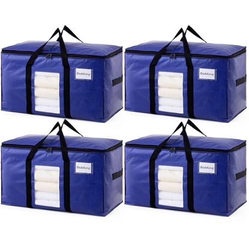Image of TAILI 4 Pack Dark Blue Extra Large Moving Bags, Heavy Duty Totes with Visible Window, Wrap Around Handles, Great for Storage