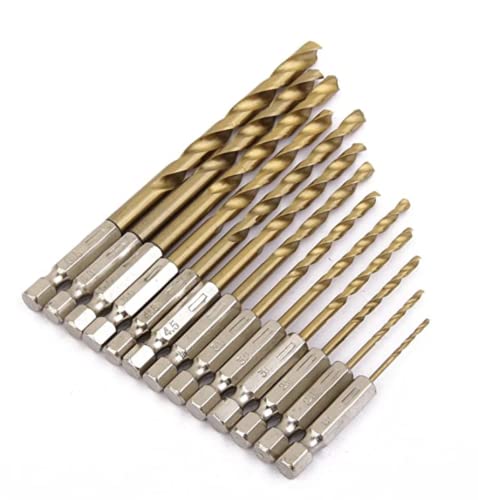 13 Pcs Set Hex Shank Twist Drill Bit Set, High Speed Steel Titanium Coated Drill Bit for Soft Metal, Wood, Plastic, Quick Change. - 13 Pcs