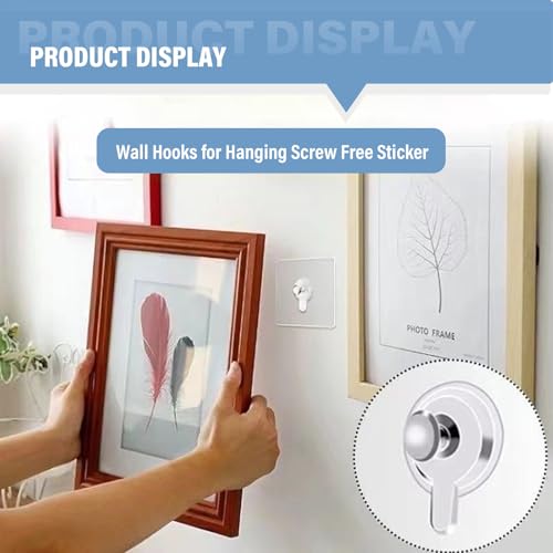 Image of Adhesive Hooks for Wall (13lb Max), Screw Free Wall Hangers without Nails for Photos Frames, Shelf Utility Waterproof and Oil Resistant Hooks for Decorations and Bathroom Kitchen Racks -10 Pack (14mm)