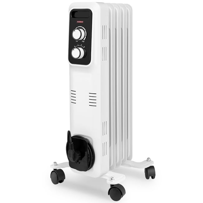 Suinga Radiador de Aceite 5 elementos, 1000 W, 3 potencias de calor - Color Blanco