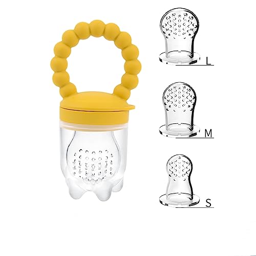 Image of Fruit Pacifier Feeder Baby Fruit Food Feeder Pacifier Silicone Fruit Feeder Baby Fruit Feeder Pacifiers Teething Relief Toys for Baby Kids Children(Dark Yellow