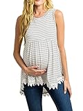 Xpenyo Womens Maternity Tank Top Sleeveless Lace Crochet Trim Peplum Cami Shirts White Pinstripe 2XL