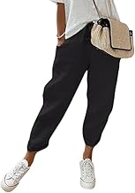Pantalon en Coton et Lin pour Femmes Pantalon Décontracté Taille Haute à Taille élastique avec Cordon de Serrage Baggy Confortable de Plage avec Poches