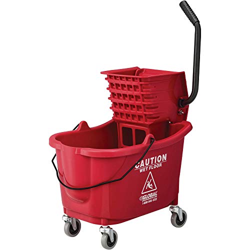 Global Industrial Commercial Mop Bucket and Wringer Combo with Side Press, 38 Quart Capacity, Durable Corrosion-Resistant Polypropylene, 3" Swivel Casters, Red