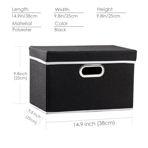 Image of PRANDOM Foldable Storage Box with Lid [1-Pack] Fabric Collapsible Storage Bin Organizer Container Basket Cube with Cover for Home Bedroom Closet Office Nursery Black (14.9x9.8x9.8)