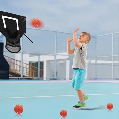 VEGOATY Mini Trampolin Basketballkorb Indoor: Basketballkorb Trampolin Zubehör mit 4 Basketbällen und 1 Pumpe, Basketball Trampolin für Kinder Erwachsene, Sonnenschutz, Schwarz