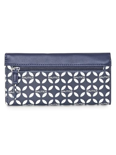 Image of Nautica Money Manager RFID Women's Wallet Clutch Organizer, Navy & White