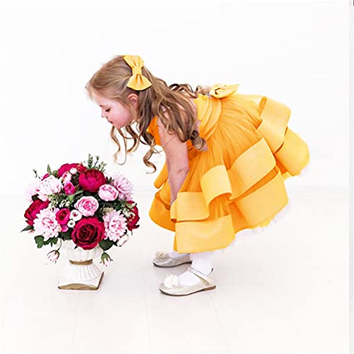 Cmmchaah Toddler Girls Bowknot Dresses Baby Little Girls Formal Wedding Party Ball Gown Fluffy Dress Frocks (Yellow,120) #TOP1