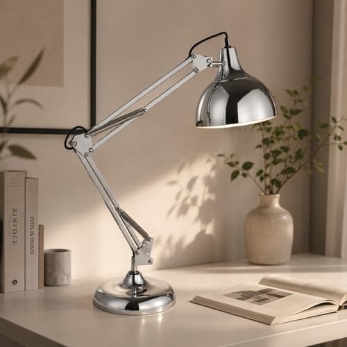 Image of Eglo Premium European Study Table Lamp - Chrome Adjustable Desk Light for Reading, Studying | Austrian Design Since 1969