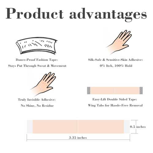 100 Strips Double Sided Tape for Clothes, Fashion Tape for Women, Dress & Bra Tape, Clear Clothing Tape to Keep Clothes in Place, Body Tape for Fabric to Skin 5