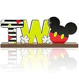 Laffact Letter TWO Sign Wooden Table Centerpiece Cartoon Mouse 2nd Birthday Party Supplies Table Dec