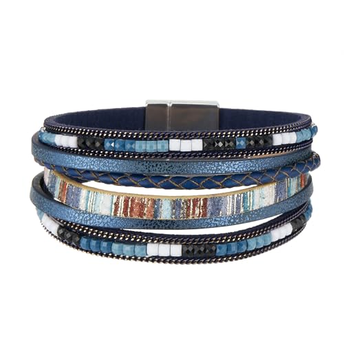 Leather Bracelets for Women Trendy Boho Cuff Bracelet Layered Bangle with Clasp Hand Wrist Jewelry Western