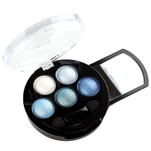 Haifly 5 Colors Pearly Glitter Eyeshadow Palette Makeup Eye Shadows Cosmetic Shimmer Powder Blue
