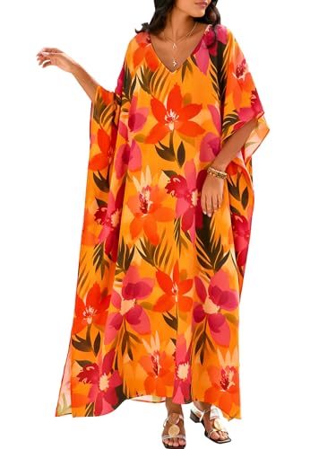 Image of Moss Rose Kaftan Dresses for Women Summer Swimsuit Cover up Caftan Dress | Moo Moos for Women, Batwing Sleeve, Plus Size Kaftan Dress, Maxi Caftan Beach Dress