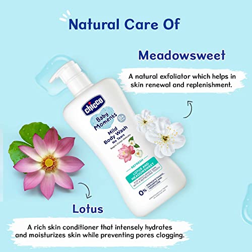 Image of Chicco Baby Moments Mild Body Wash Refresh, New Advanced Formula With Natural Ingredients, No Tears & Soap-Free, Mild Formula For Babys Body Wash, No Phenoxyethanol And Parabens (500Ml) (Pack of 4)