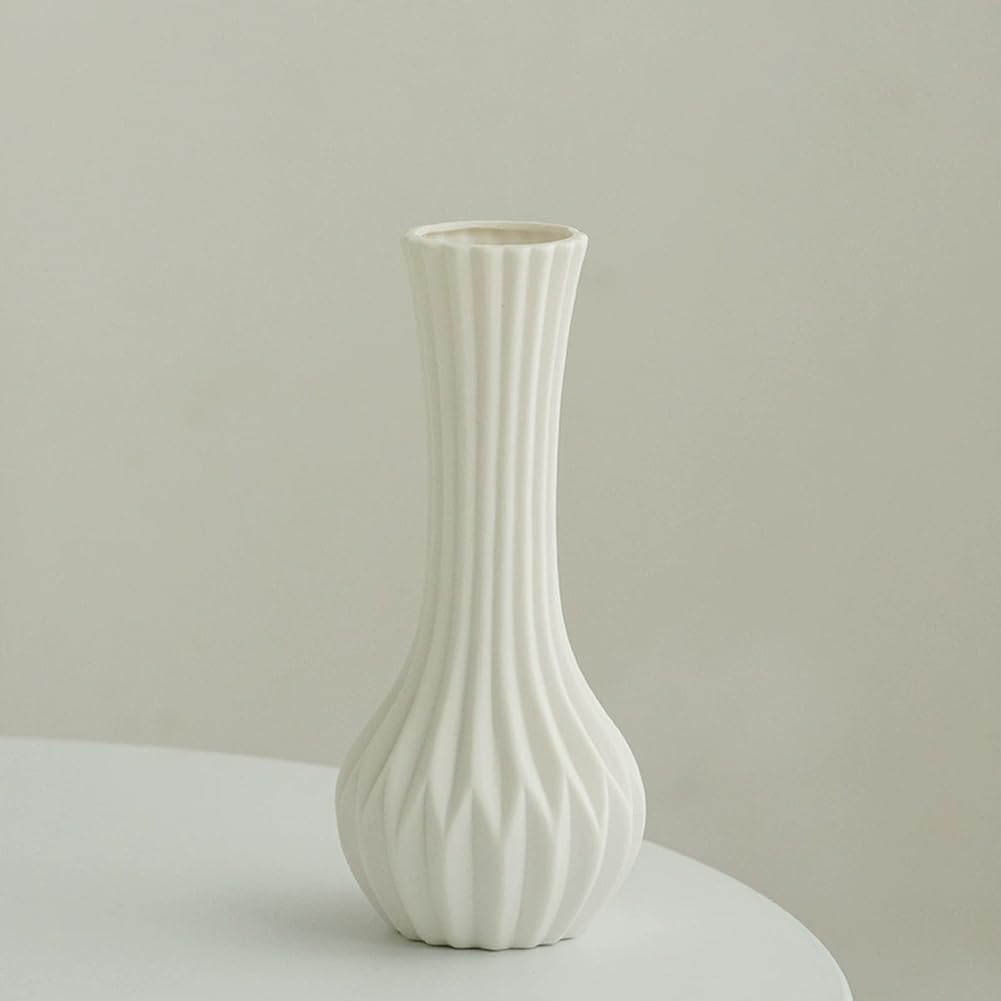 20cm/7.9inch Tall White Ceramic Vertical Stripe Textured Bud Vase Small Single Stem Flower Vase Mini Decorative Floral Holder Boho Vases for Table Centerpieces Home Decor - Image 8