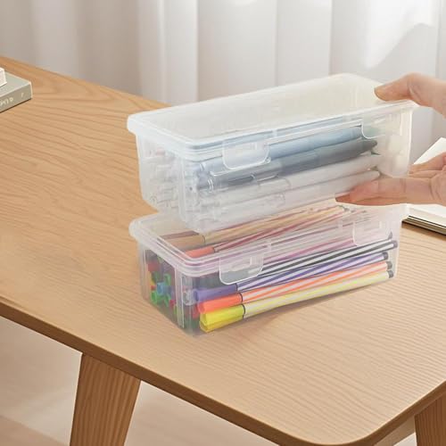 ZEONHEI 8 Stück Kunststoff Stiftebox Organizer mit Deckel, 19 x 9 x 6 cm Stapelbar Stifteboxen, Transparente Stifte Aufbewahrungsbox Sortierbox für Kleinteile, Schreibwaren, Craftbox