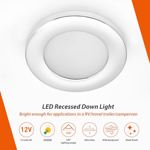 Image of Dream lighting 12V RV Interior LED Lights Recessed Puck Light for Trailer 2W Warm White Lighting Chrome Shell Pack of 6