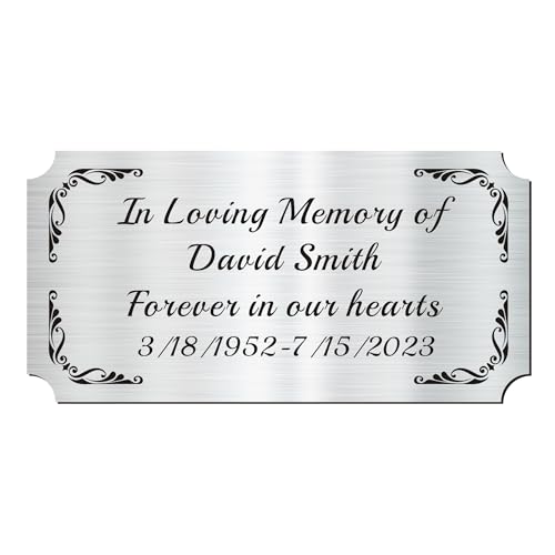 Image of Engraved Name Plates, 2 inch x 4 inch Personalized Name Plate, Trophy Plates Engraved, Brass Plaque, Custom Name Plate for Urn, Brass Name Plates with Adhesive Backing(Silver, 2x4 in)