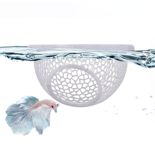 Floating Betta Hide & Shrimp Cave – 3D Printed Aquarium Hammock with Marble Texture, Feeder Ring & Rest Spot for Betta Fish, Nano Tanks, Corydoras, Shrimp – Safe PLA
