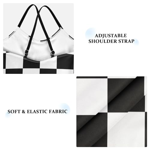 Black White Chessboard Girls One Piece Swimsuits Sport Halter Swimwear Beach Bathing Suit 4T3