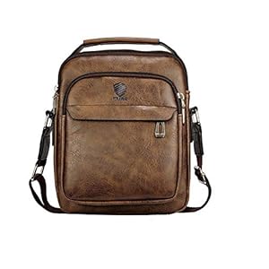 Elios Coffee PU Leather Trendy Retro Large Capacity Work Travel Wear Messenger Bag For Men