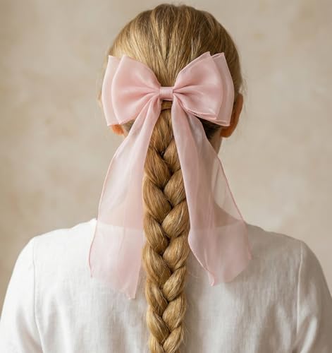 2 pinzas de lazo rosa claro para cabello con cinta larga miniatura 7