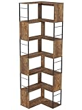 Nisorpa Bücherregal 7 Ebenen 187CM,Großes Modernes Eck-Bücherregal,Eckregal Holz,Regal vorratskammer,Eckregal Schwarz + Braun,L-förmiges Regal Stehend für Schlafzimmer,Wohnzimmer,Büro
