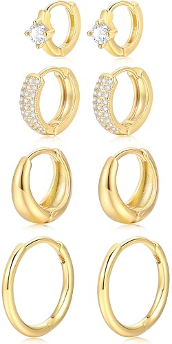 Small Gold Hoop Earrings Set for Women, 14K Gold Plated Lightweight Earrings Sets for Multiple...