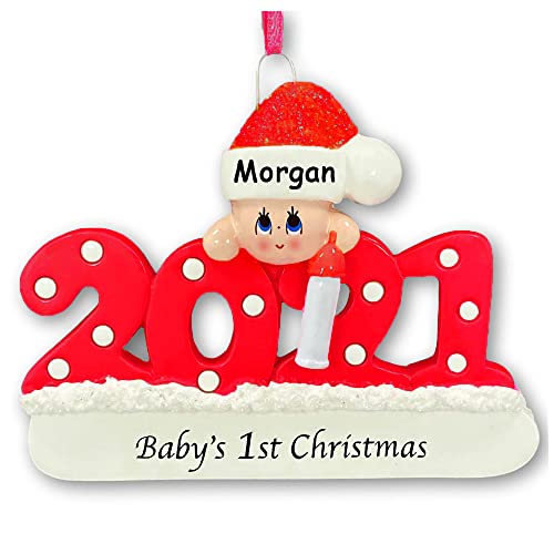 Knextion Inc. Personalized Baby's First Christmas Ornament 2021 - Boy Girl Red
