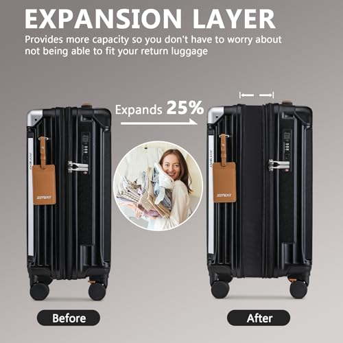 Image of Joyway 3 Piece Set Hardside Expandable Luggage with USB Charging Port and Cup Holder, TSA Lock Spinner Wheels Suitcase for International Travel, Lightweight Carry On Checked Baggage, Black