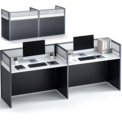Image of Drexo Office Cubicle Desk, 2 People Cubicle Desk with Mute Privacy Panels, Office Cubicle Workstation Computer Table with Cable, Partitions Desk for Home /Offices Commercial Workspace,Business