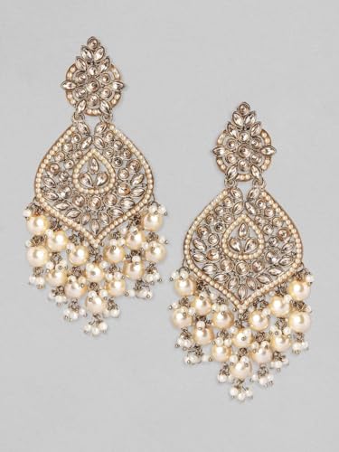 Image of Rubans Chandelier Earrings Kundan Pearl Traditional Jewellery Wedding Festive Gift for Women & Girls