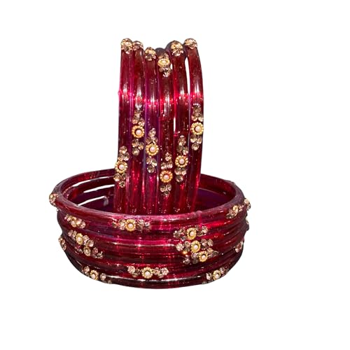 Image of SUNDRAM Women's Premium Fancy Glass Bangles for Women & Girls |with Zircon Gemstone Work & Charm| Traditional Ethnic Bangles Set of 12