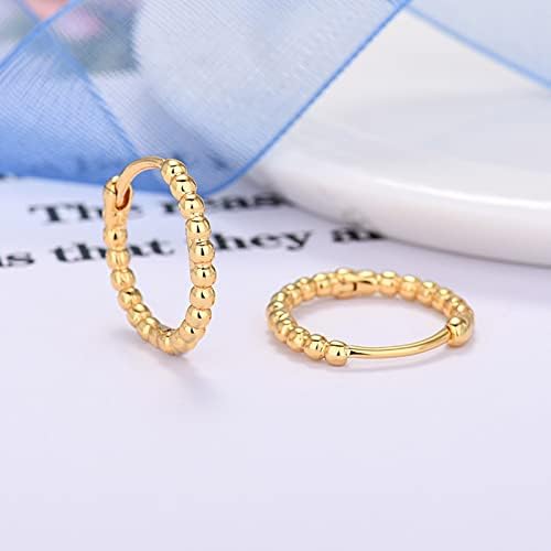 GULICX Small Silver Gold Hoop Earrings for Women, 3Pairs 925 Sterling Silver Beaded Hoop Earrings Set, Hypoallergenic Silver Sleeper Hoops Huggie Cartilage hinged Earring for Women Men Girls 8/10/12mm