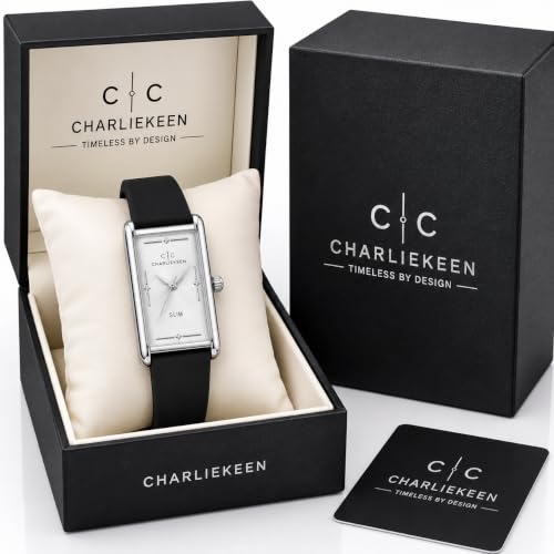 Image of CHARLIEKEEN Slim Rectangular Mens Analog Watch, Silver, Black, Silver | SILICONE STRAP