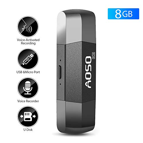 Digital Voice Recorder, Voice Activated Recorder & 8GB U Disk with USB & Micro Port for PC/Laptop/Smart Phone, Rechargeable Audio Dictaphone, 12 Recording Hours for Lecture, Interview, Meeting, Class