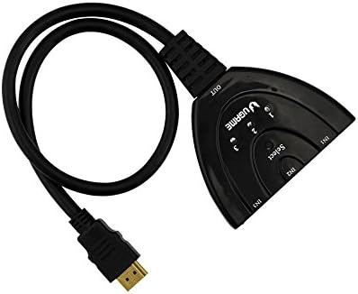 Ugame HDMI Switcher 3 in 1 out Compact with 1.5 Feet Cable Black