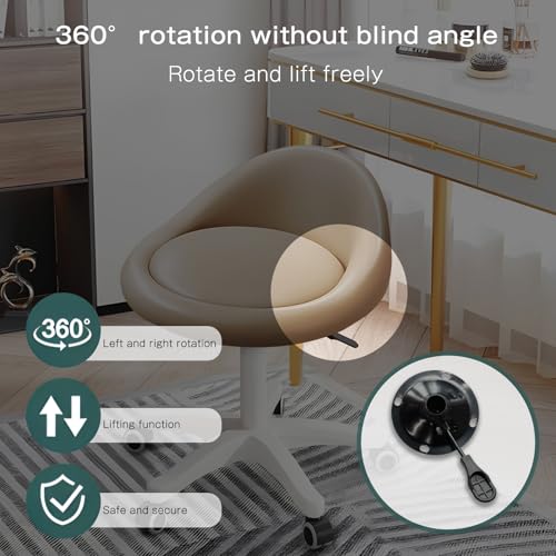 Image of Swivel Rolling Stool with Wheels, Height Adjustable PU Leather Drafting Chair, Round Seat for Salon, Spa, Tattoo, Office, Home Use Khaki Set of 1