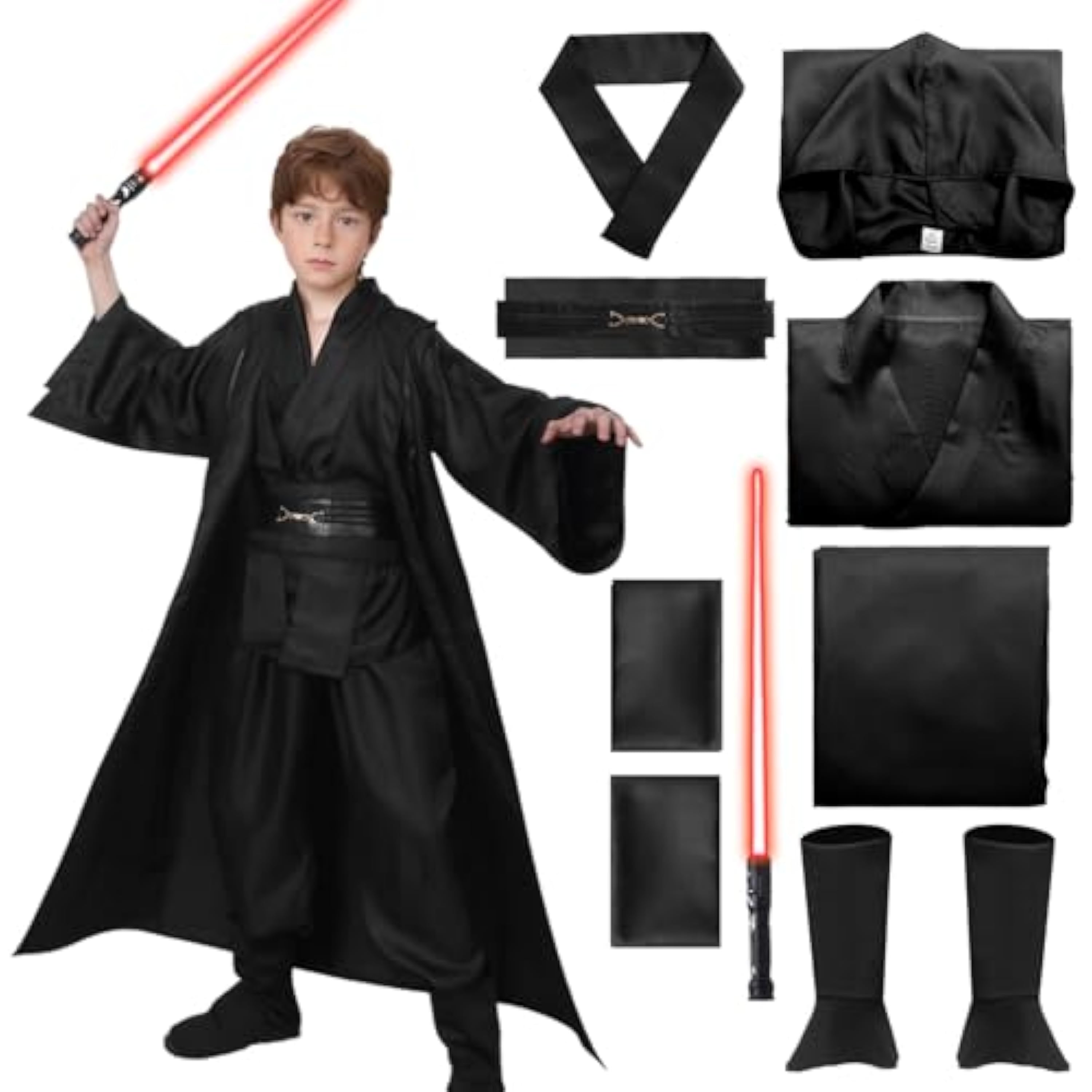 GEMAKA Caballero Túnica con Capucha para Adulto Jedi Marrón Cosplay Disfraz Capa Halloween Accesorios (Negro (Niño), 140)